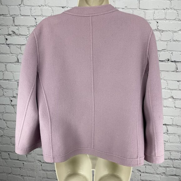 Talbots Purple Wool Blend Snapped Ruffle Closure Jacket Pockets Unlined Size 16 - Picture 2 of 14